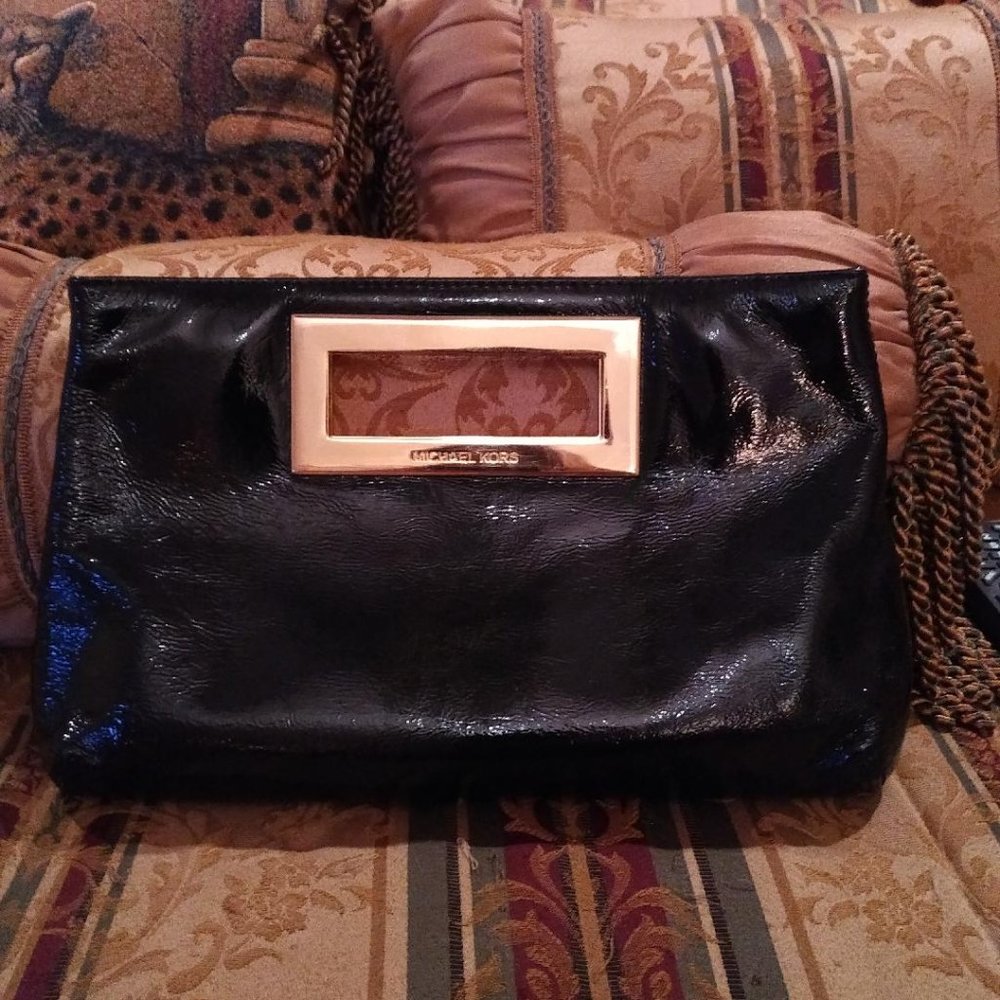 Michael Kors Black Patent Leather Clutch Handbag